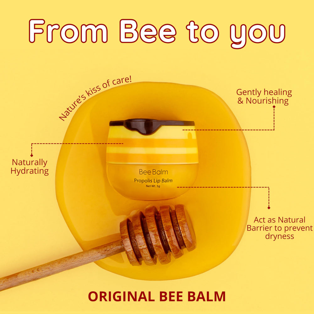 Close-up of Bee Balm label showing propolis and ingredient transparency benefit