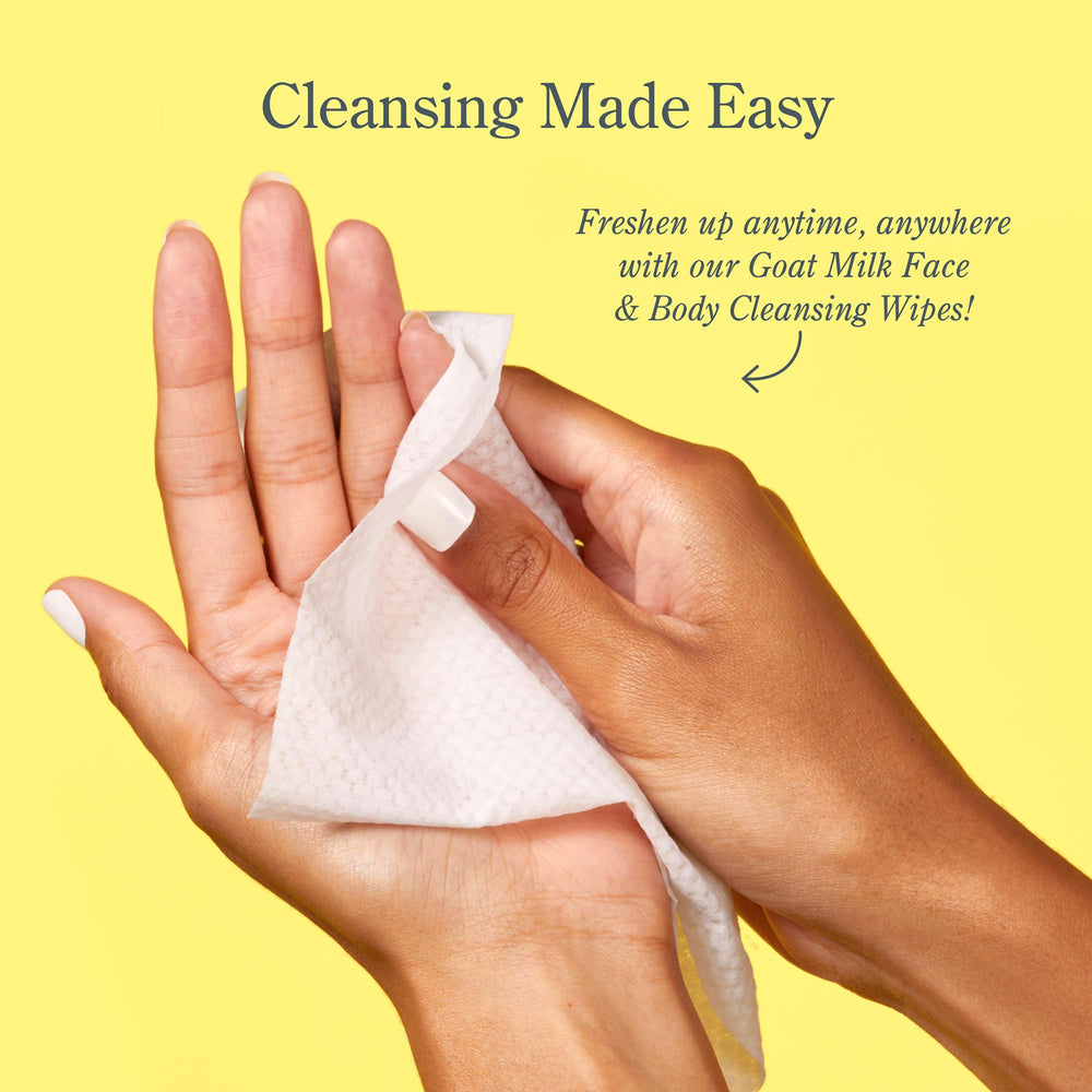 Beekman 1802 wipes on bathroom counter conveying convenient morning refresh