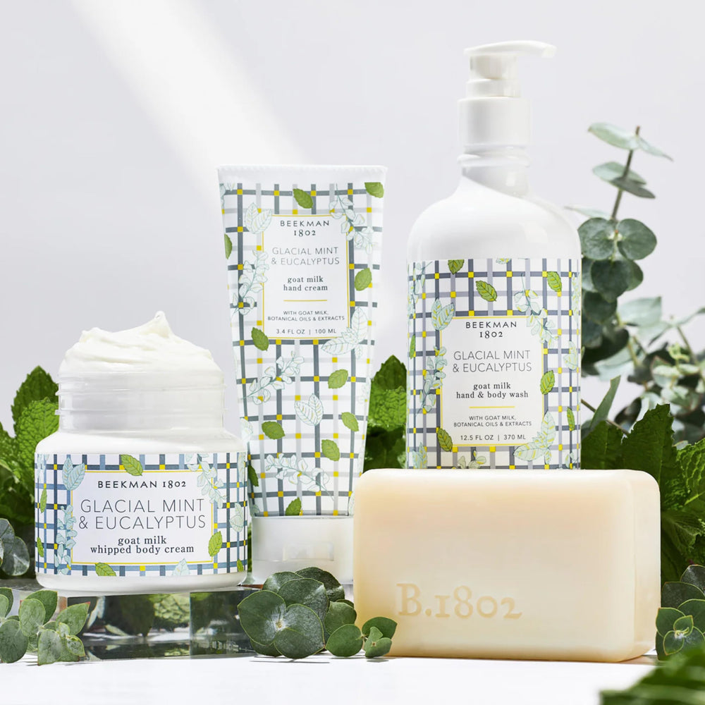 Beekman 1802 wipes staged on bathroom vanity for a refreshed skincare routine