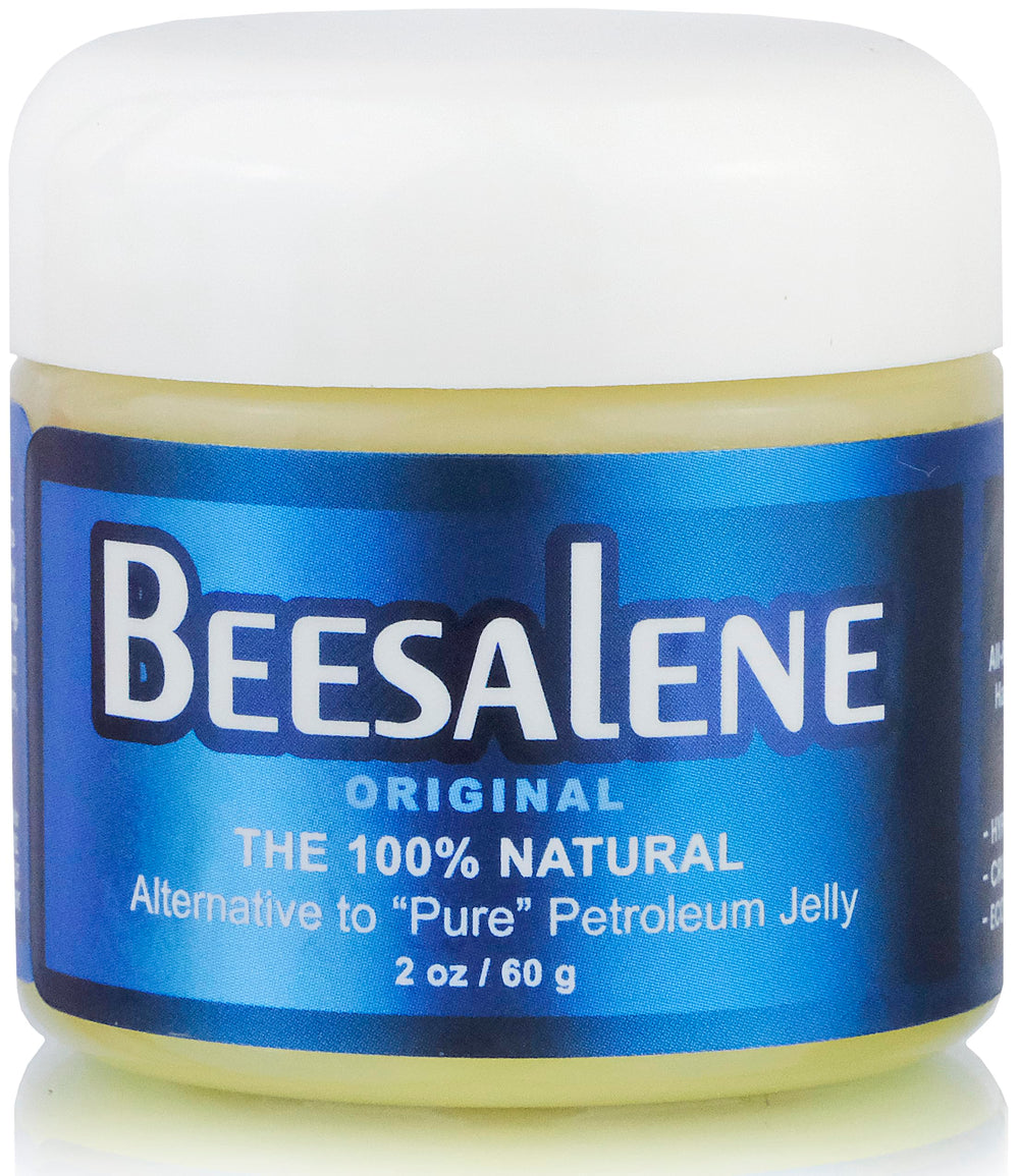 Beesaluxe Beesalene jar front view showing label and compact packaging benefit