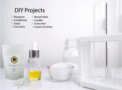BEESWORKS scooping granules on scale for accurate DIY recipe measurements
