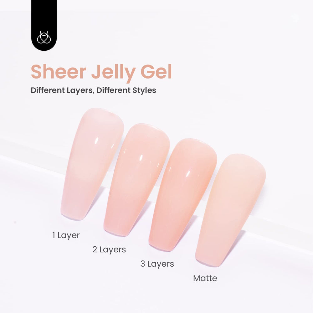 Beetles gel being applied on a natural nail for buildable translucent coverage