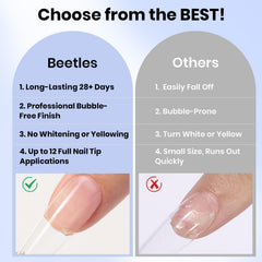 Beetles application on press-on tip demonstrating strong bond
