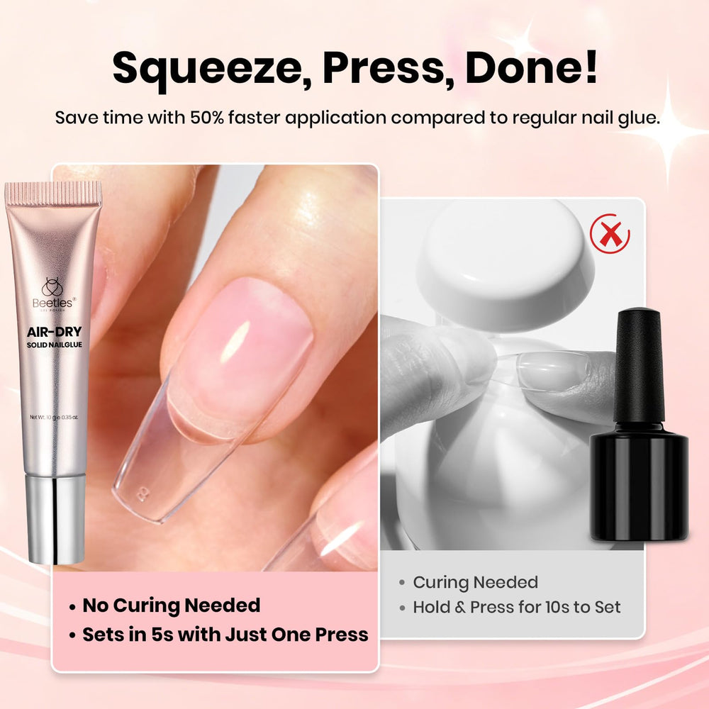 beetles application on press-on nail demonstrating quick bond for fast manicures