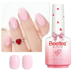 Beetles Gel Polish front bottle showing 15ml capacity and soft pink shade benefit