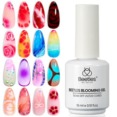 Beetles Blooming Gel bottle front showing clear 15ml polish for easy blooming