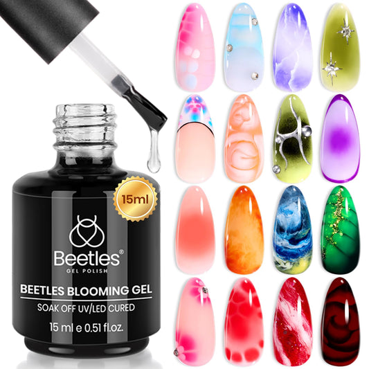 beetles blooming gel front bottle showing clear gel and 15ml size, convenient for nail art