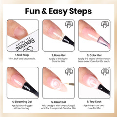 At-home manicure setup with Beetles Blooming Gel showing quick DIY results