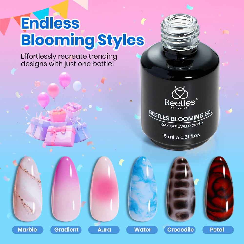 beetles blooming gel marble nail swatch with visible stone-like veins and realistic depth