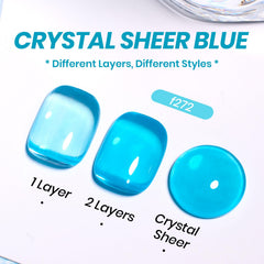 Beetles on-hand nail swatch displaying sheer buildable blue and wearable look