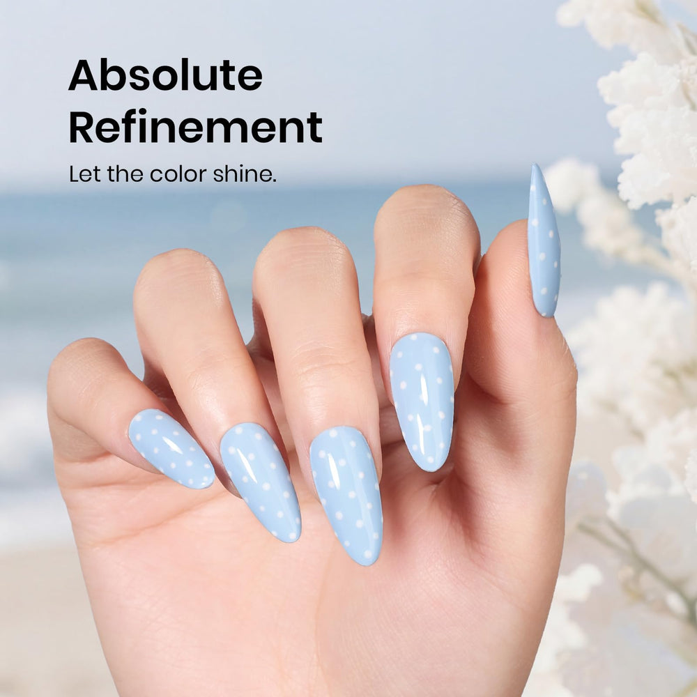 Beetles brush stroke of milky blue showing smooth opaque coverage