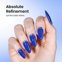 beetles blue gel polish swatch on nails showcasing glossy finished look