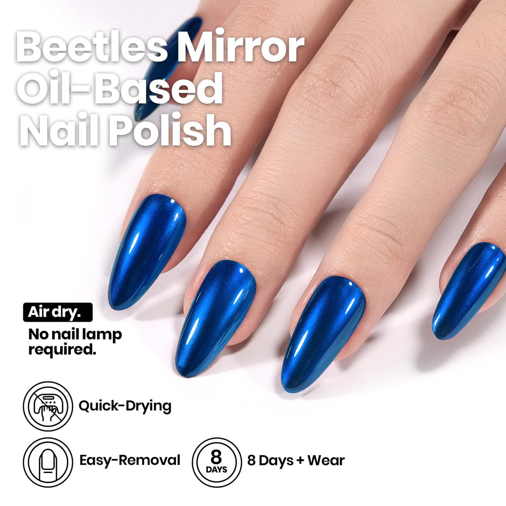 Beetles blue mirror brush detail demonstrating precise application and smooth glide