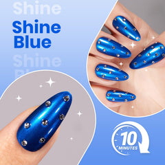 Beetles blue mirror single nail application highlighting streak-free metallic coverage