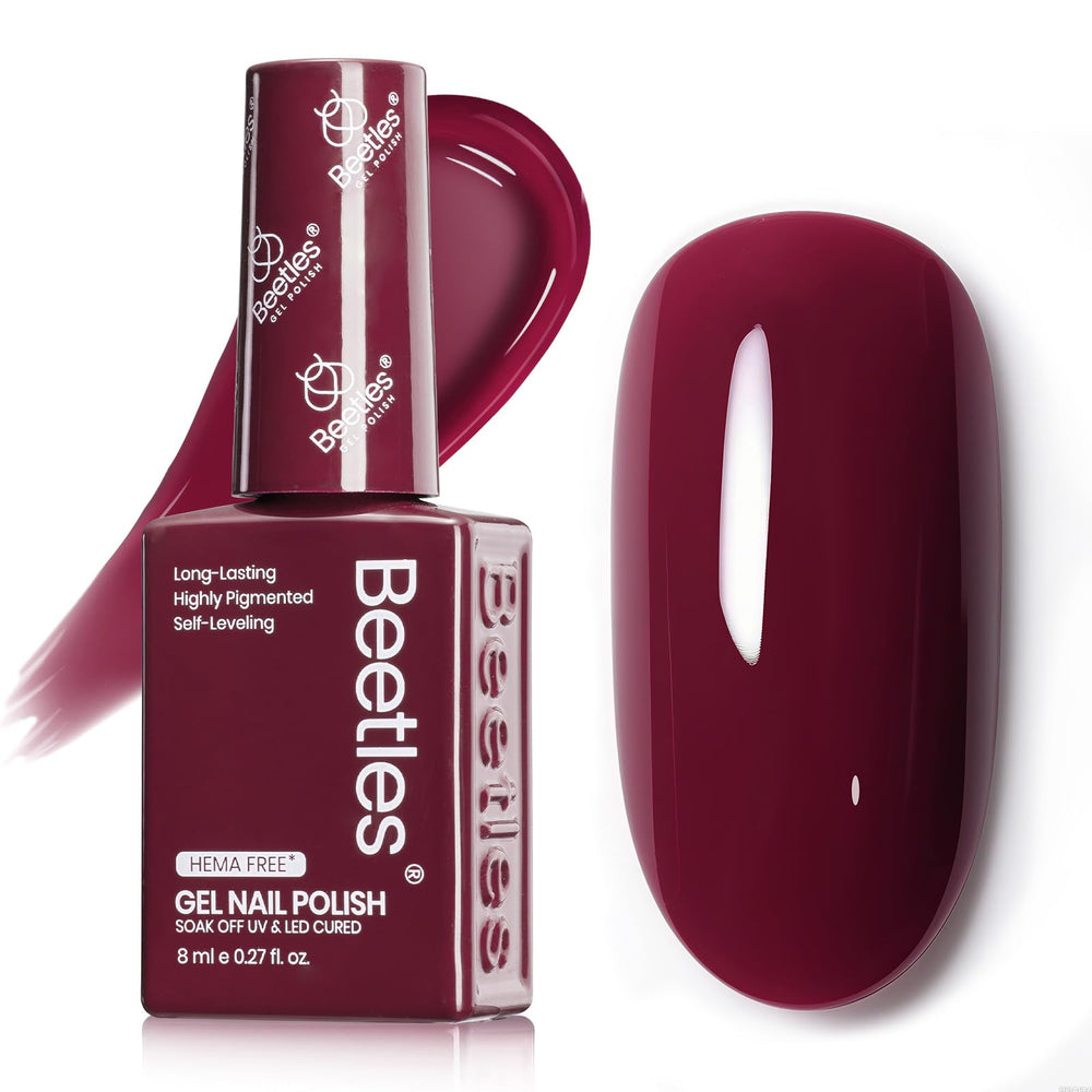 Beetles bottle front showing burgundy shade and easy shade selection benefit