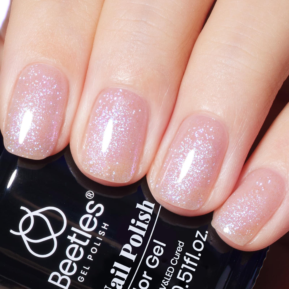 Beetles bottle front label showing purple jelly shade and shimmer benefits
