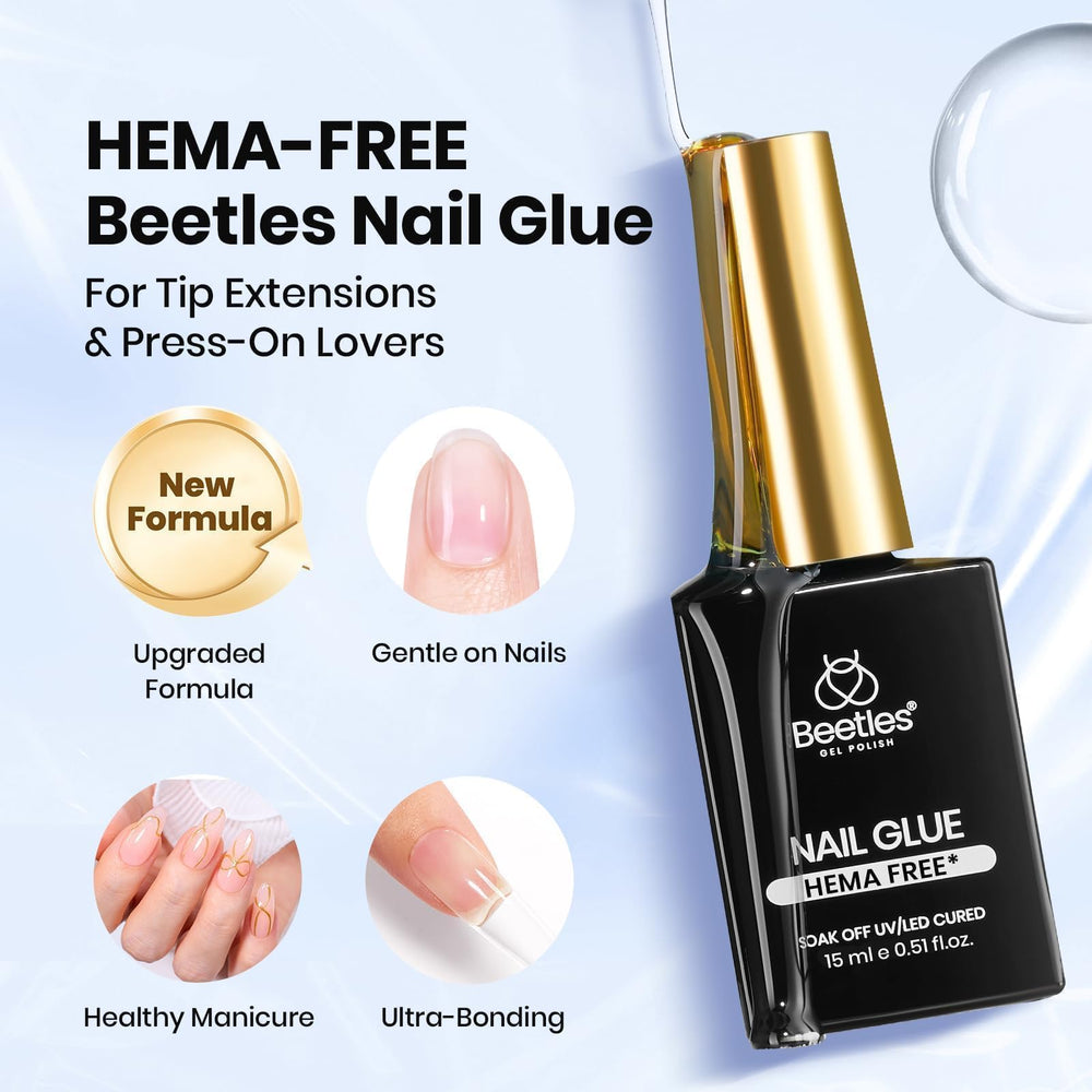 beetles bottle label detail highlighting HEMA-free formulation advantage