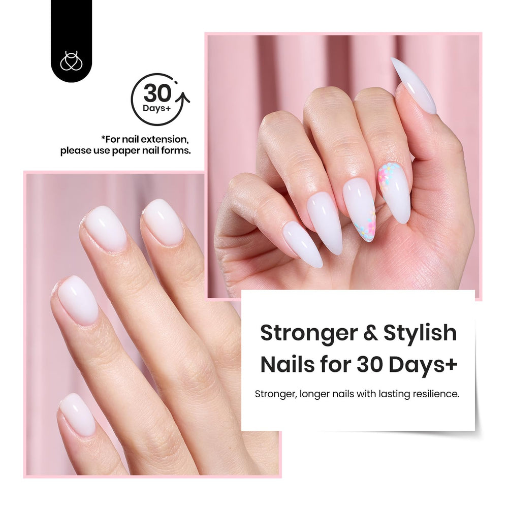 Beetles Gel Polish finished salon-style manicure showing strengthened natural nails with soft white tips