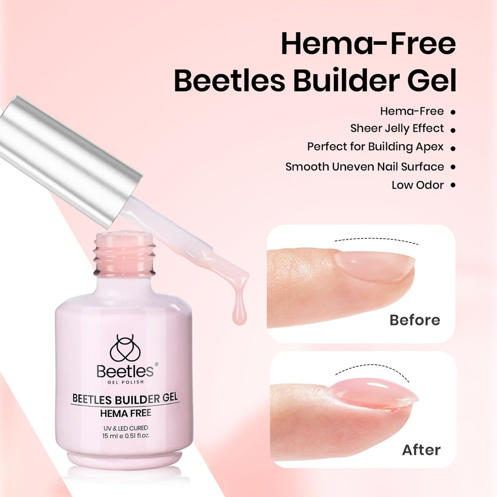 beetles builder gel being applied to a nail tip for extension strength