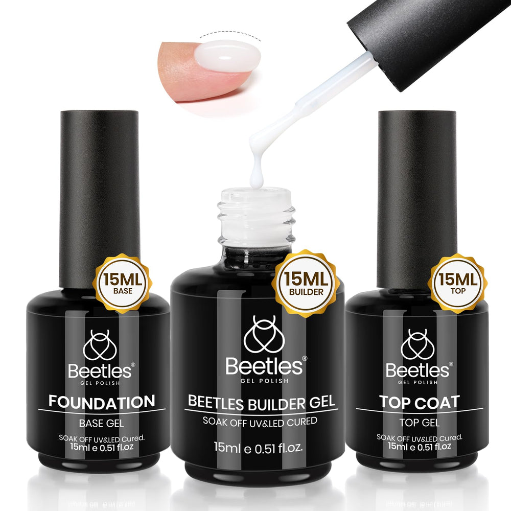 Beetles builder gel front packaging showing full three-piece kit and benefit of complete system