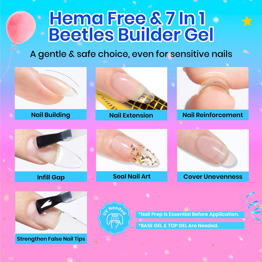 Nail technician applying Beetles Builder Gel on extension for durable structure