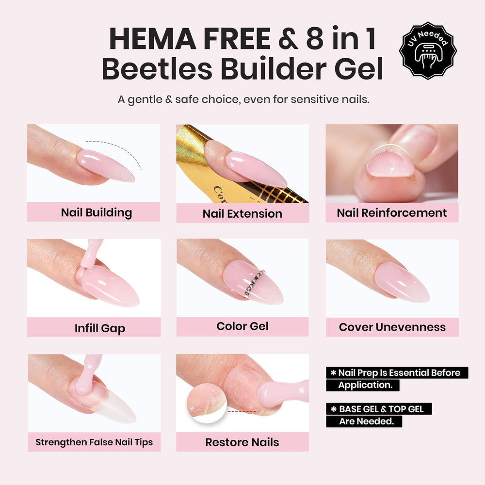 beetles builder gel swatch of blush whisper shades showing natural nude tones