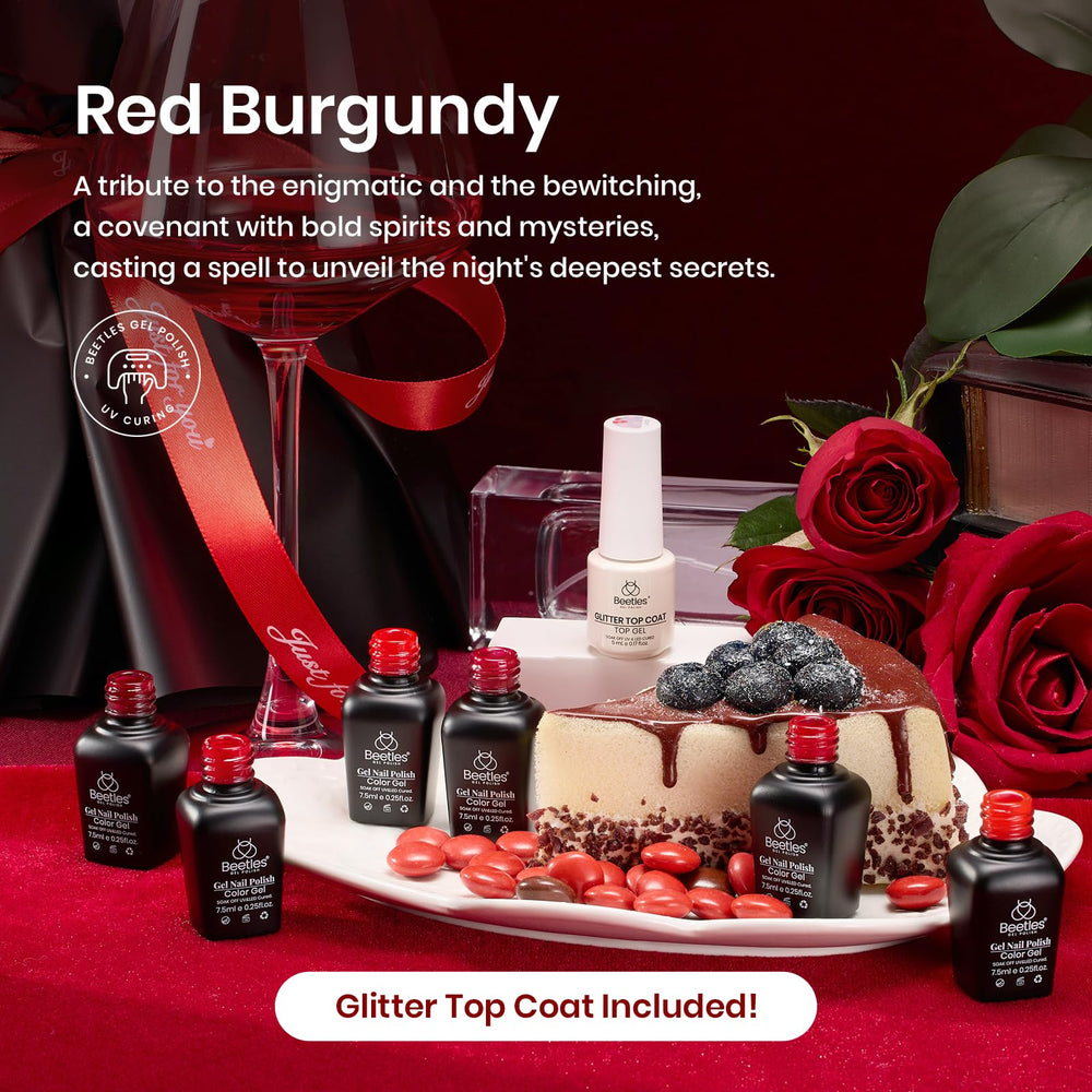 beetles burgundy polished fingertips in lifestyle shot benefit: elegant evening look