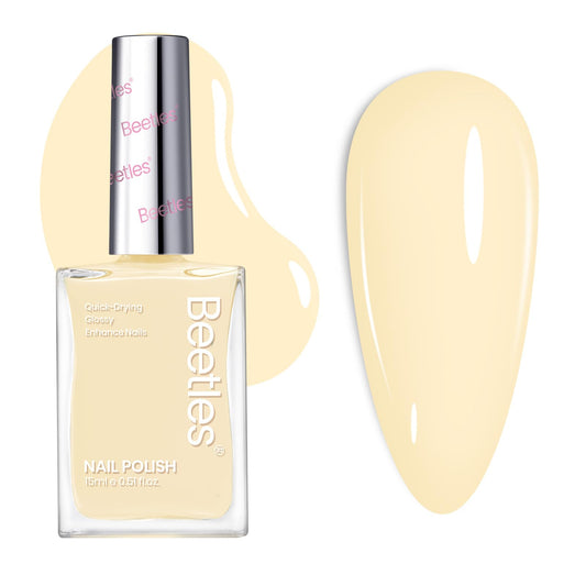 beetles bottle front view showing yellow shade and glossy finish benefit