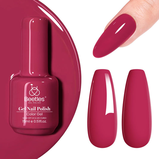 Beetles bottle front view showing Cherry Mocha burgundy and clear branding benefit: accurate color