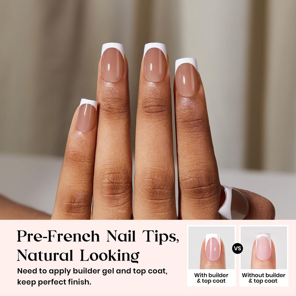 beetles close-up of white French tip detail highlighting salon-quality finish