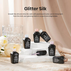 Beetles close-up brushstroke showing pearlescent silk texture for visible iridescent shimmer benefit