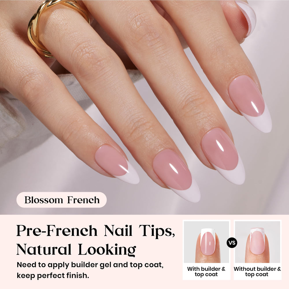 beetles close-up of pink base and white french tips highlighting precise finish and polish-ready look