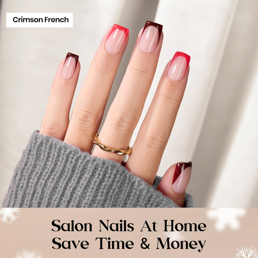 beetles close-up of crisp red french tip edge highlighting salon-quality finish