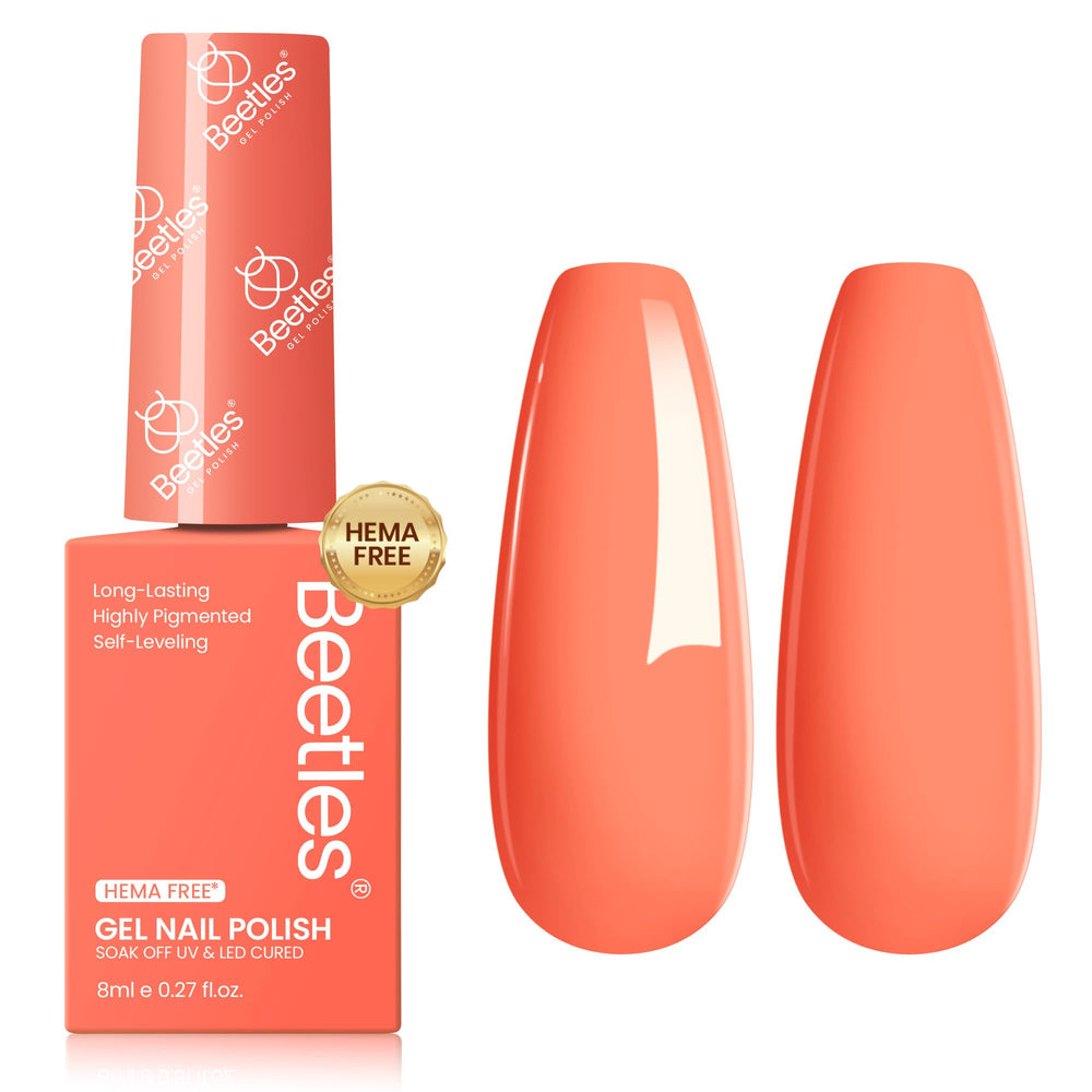 Beetles bottle front view showing coral orange color and accurate shade