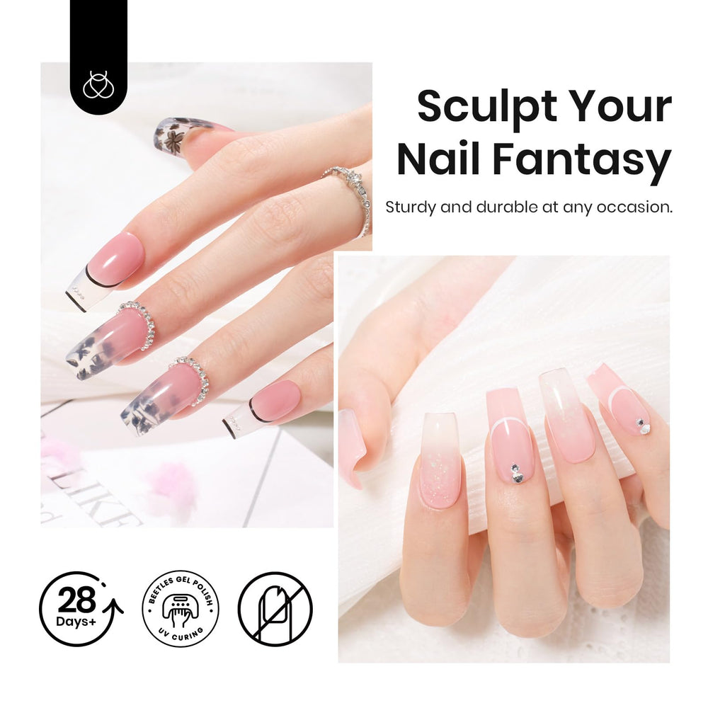 Beetles cured nail extensions before and after showing durable finish