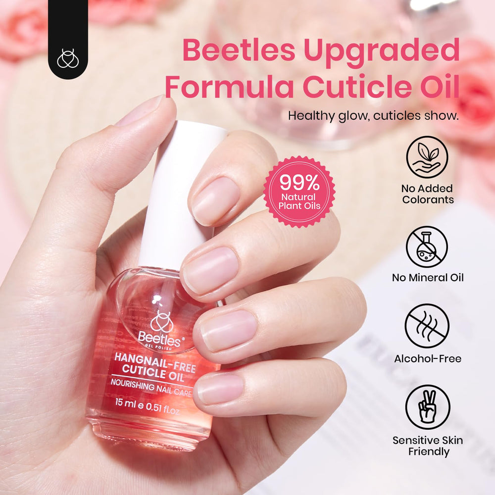 Beetles Cuticle Oil texture with olive and jojoba highlighting nourishing oils