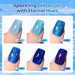 Beetles deep blue glitter bottle detail highlighting sparkle for dramatic accents