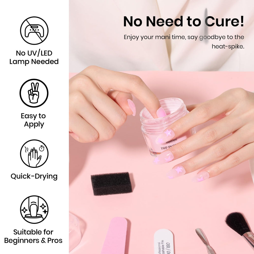 beetles Gel Polish powder being applied in a dipping step for quick, lamp-free application