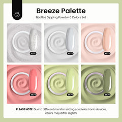 Beetles Gel Polish jar tops aligned to display the six colors and easy selection benefit