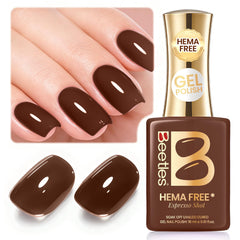 beetles gel polish bottle front view showing label and rich brown color benefit: clear product identification