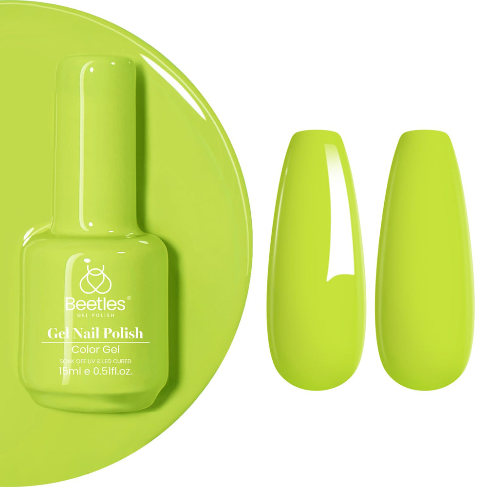 Beetles bottle front view showing Fresh Greenery vibrant shade and benefit of bold color