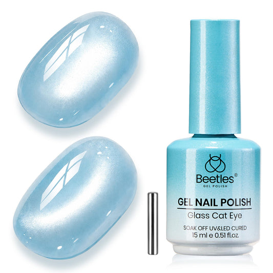 beetles bottle front view showing crystal ocean blue color and glossy finish