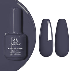 beetles gel polish front bottle showing dark grey shade and tidy label