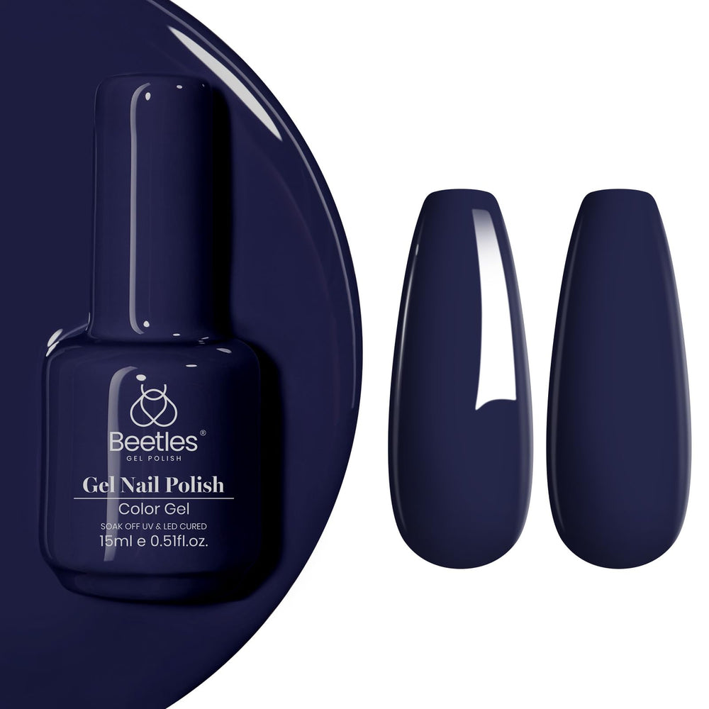 Beetles Gel Polish front bottle showing midnight navy shade and glossy finish