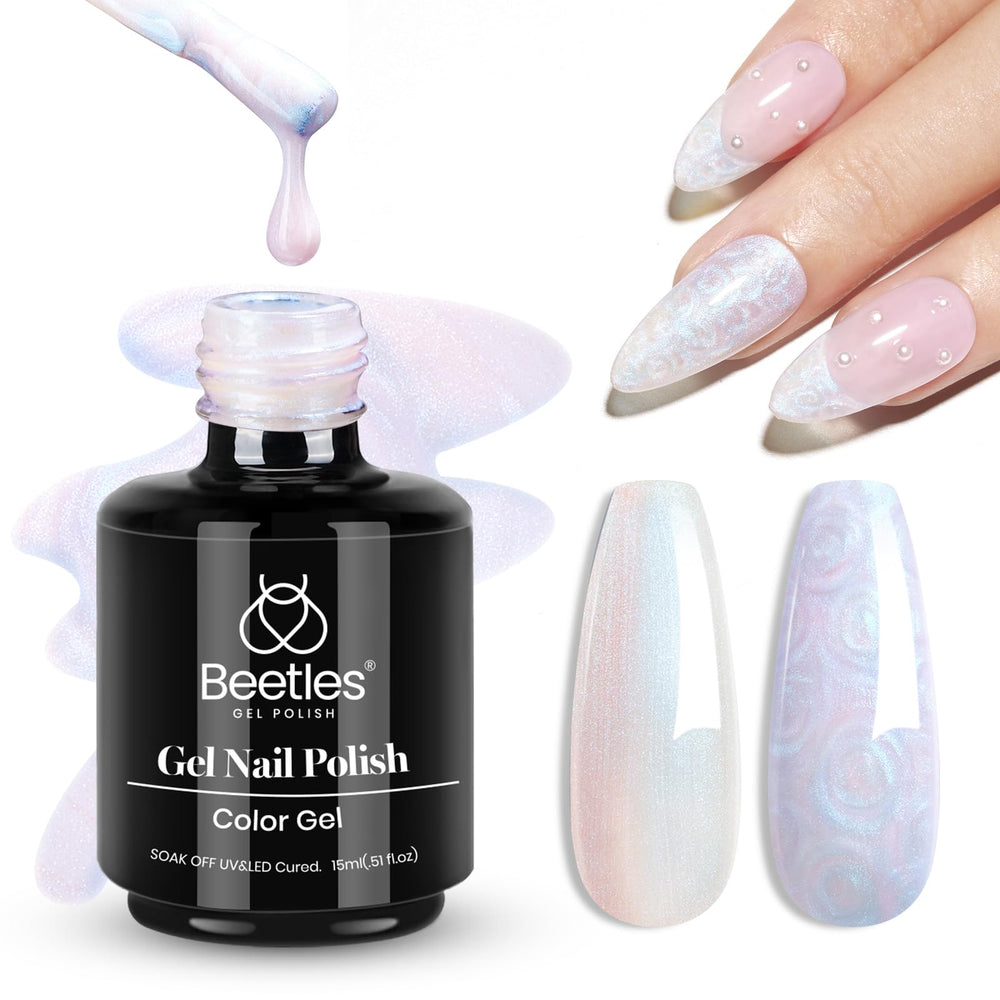 Beetles front bottle showing pearlescent C308 color and compact 15ml size