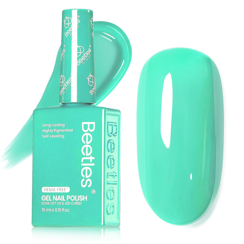 Beetles Gel Polish front bottle showing mint teal shade and clear color match