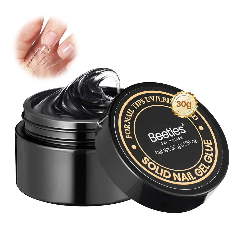 Beetles jar front view showing clear solid nail glue gel for neat application