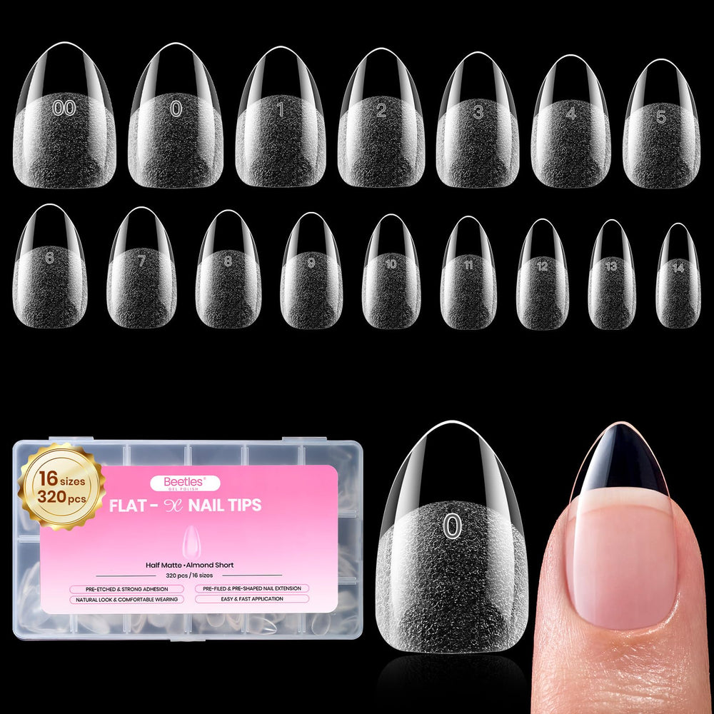 beetles front packaging of 320pcs almond tips showing complete kit and convenience