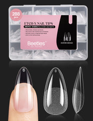 Beetles clear almond tips front packaging showing full set and benefits