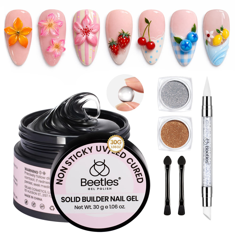 beetles front packaging showing clear builder gel and kit contents, inspires confident at-home sculpting
